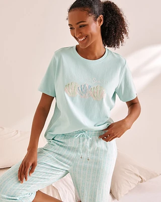 Seashell Print Crew Neck Cotton T-shirt