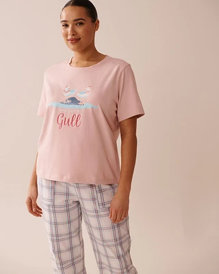 Seagull Print Crew Neck Cotton T-shirt
