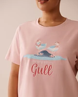 T-shirt col rond en coton imprimé goéland