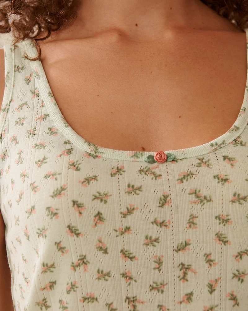 Ditsy Floral Print Lettuce Edge Pointelle Cami