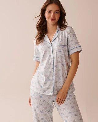 Crab Print Super Soft Short Sleeve Button-down Shirt
