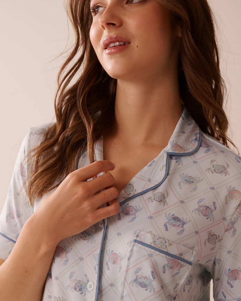 Crab Print Super Soft Short Sleeve Button-down Shirt