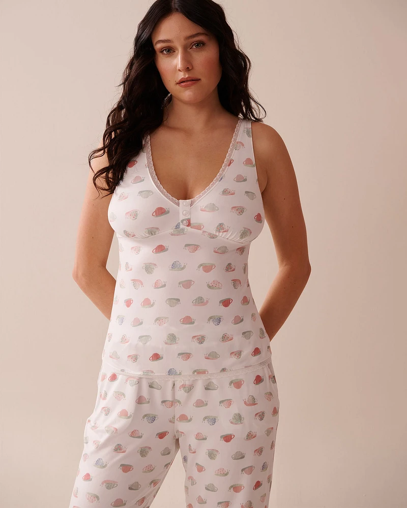 Snail Print Lace Trim Super Soft Cami