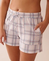 Peach Plaid Cotton Pajama Shorts