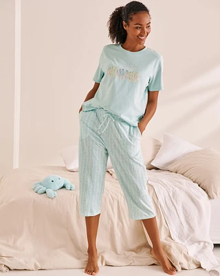 Stripe Print Cotton Pajama Capris