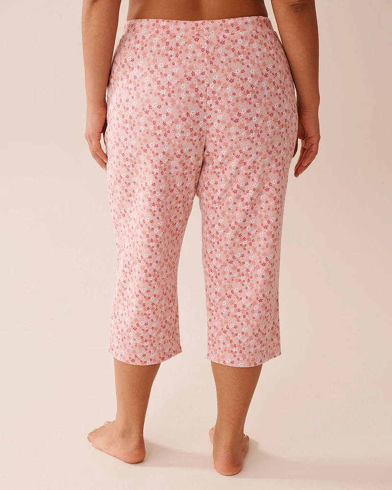 Ditsy Floral Print Ribbed Pajama Capris
