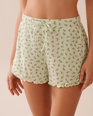 Ditsy Floral Print Lettuce Edge Pointelle Pajama Shorts