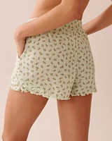 Ditsy Floral Print Lettuce Edge Pointelle Pajama Shorts