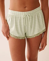Gingham Print Lace Trim Super Soft Pajama Shorts