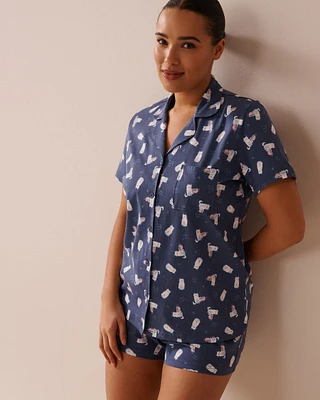 Cat Print Shirt PJ Set