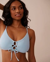 Haut de bikini bralette côtelé détails croisés BABY BLUE