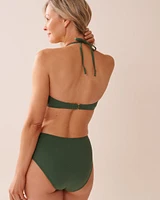 Haut de bikini bandeau torsadé en fibres recyclées KHAKI