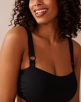 Haut de bikini bandeau bonnet D côtelé en fibres recyclées SOLID