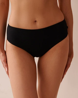 Bas de bikini cheeky taille mi-haute côtelé en fibres recyclées SOLID
