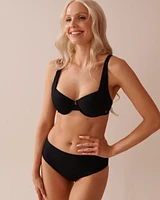 Bas de bikini cheeky taille mi-haute côtelé en fibres recyclées SOLID