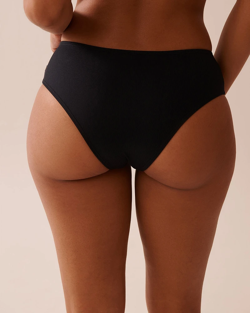 Bas de bikini cheeky taille mi-haute côtelé en fibres recyclées SOLID
