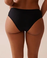 Bas de bikini cheeky taille mi-haute côtelé en fibres recyclées SOLID