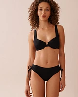 SOLID Recycled Fibers Ribbed Cross-Tie Brazilian Bikini Bottom