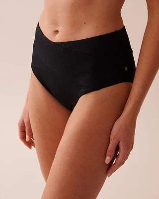 Bas de bikini taille haute côtelé en fibres recyclées SOLID