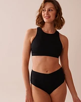 Bas de bikini taille haute côtelé en fibres recyclées SOLID