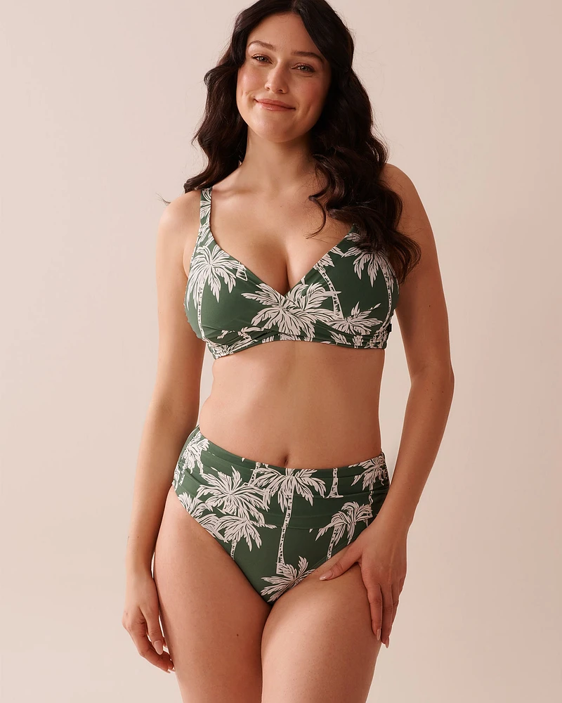 KHAKI PALM Draped Mid Waist Bikini Bottom