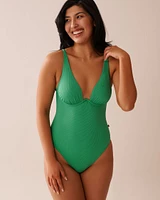 AMAZON GREEN Recycled Fibers Plunge One-piece Swimsuit