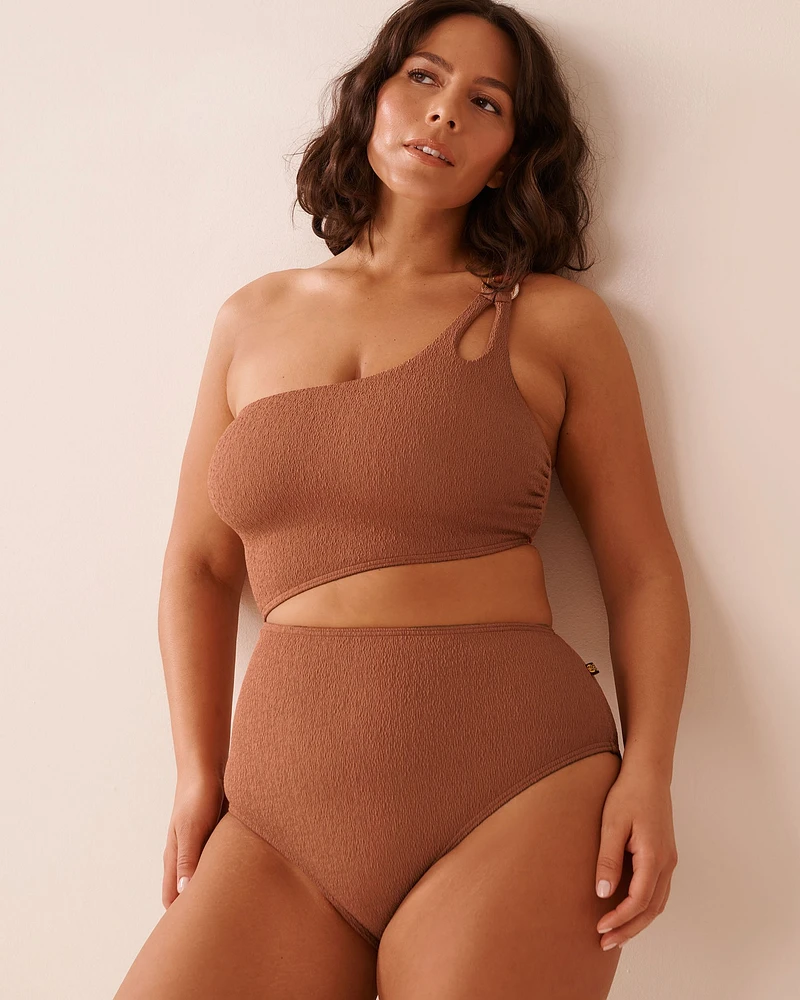 TERRACOTTA Textured Cut-out One Shoulder One-piece Swimsuit
