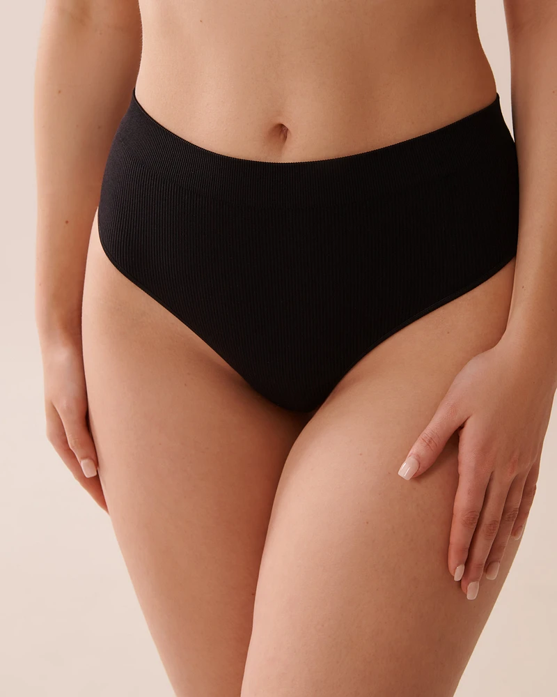Seamless Fabric Ribbed High Waist Thong Panty