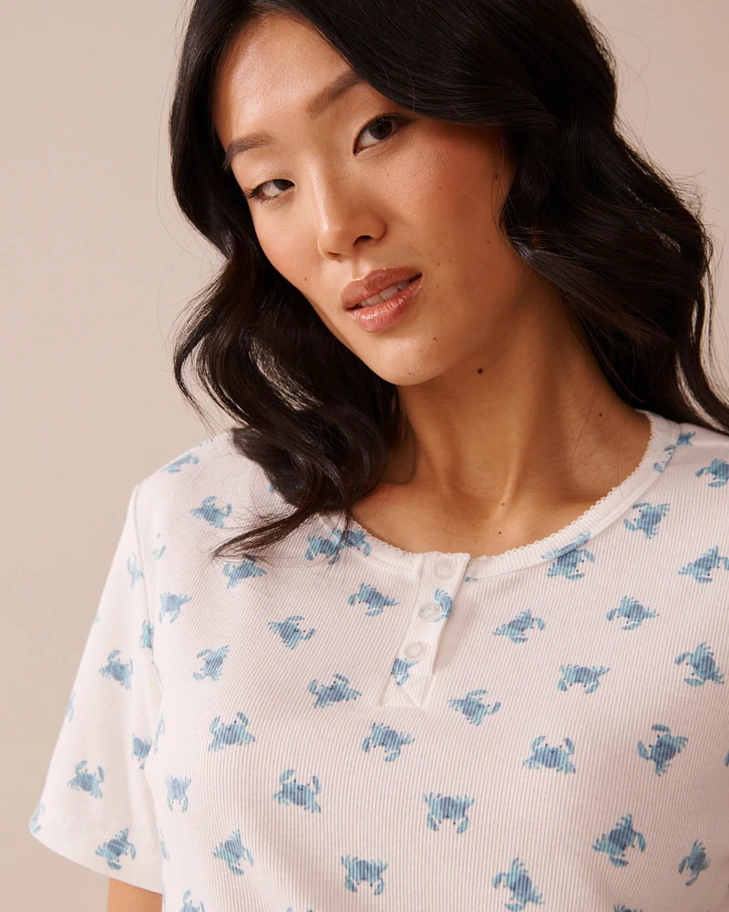 Crab Print Ribbed T-shirt
