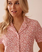 Ditsy Floral Print Ribbed Short Sleeve Button-down Shirt