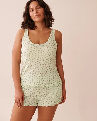 Ditsy Floral Print Lettuce Edge Pointelle Cami