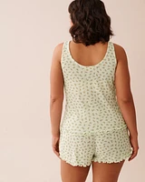 Ditsy Floral Print Lettuce Edge Pointelle Cami