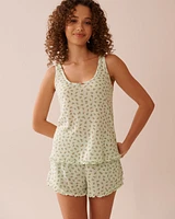 Ditsy Floral Print Lettuce Edge Pointelle Cami