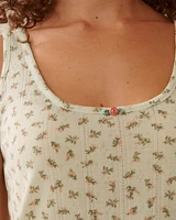 Ditsy Floral Print Lettuce Edge Pointelle Cami