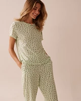 Ditsy Floral Print Lettuce Edge Pointelle T-shirt