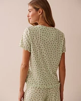 Ditsy Floral Print Lettuce Edge Pointelle T-shirt