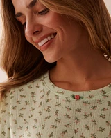 Ditsy Floral Print Lettuce Edge Pointelle T-shirt