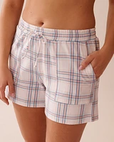 Short de pyjama en coton carreaux pêche