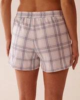 Short de pyjama en coton carreaux pêche