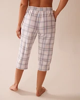 Capri de pyjama en coton carreaux pêche
