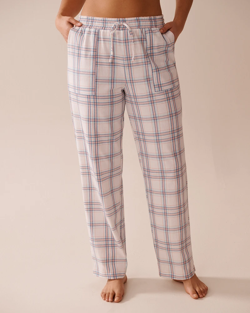 Pantalon de pyjama en coton carreaux pêche
