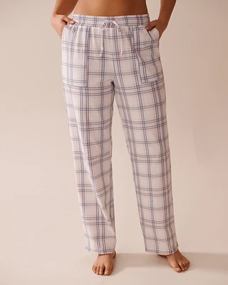 Pantalon de pyjama en coton carreaux pêche