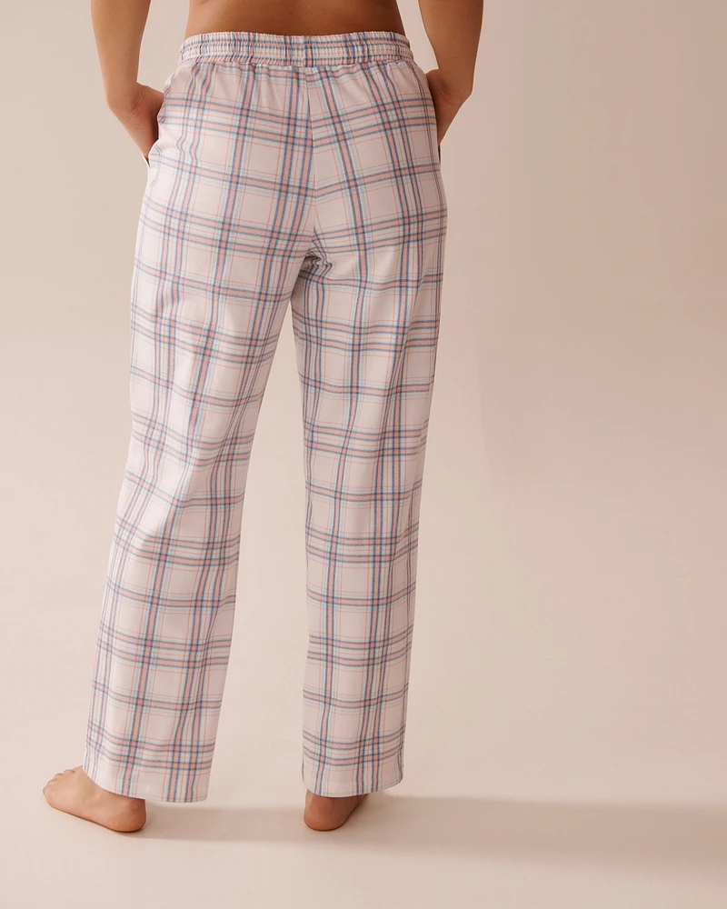 Pantalon de pyjama en coton carreaux pêche