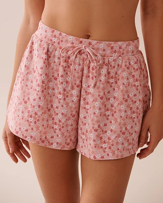 Ditsy Floral Print Ribbed Pajama Shorts