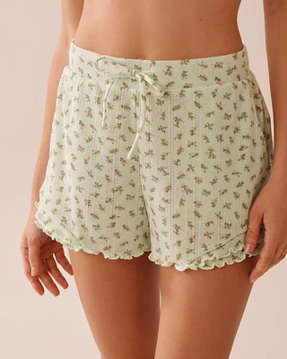 Ditsy Floral Print Lettuce Edge Pointelle Pajama Shorts