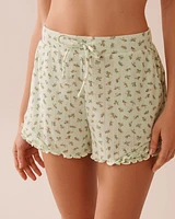 Ditsy Floral Print Lettuce Edge Pointelle Pajama Shorts