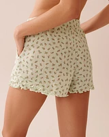 Ditsy Floral Print Lettuce Edge Pointelle Pajama Shorts