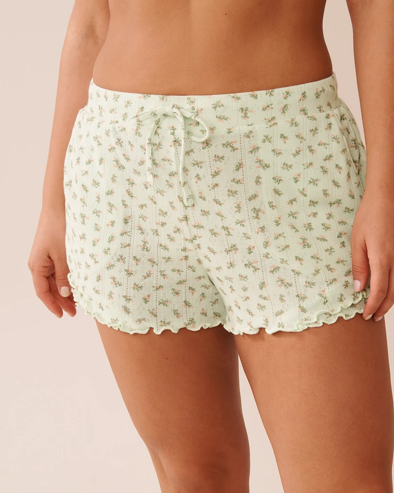 Ditsy Floral Print Lettuce Edge Pointelle Pajama Shorts