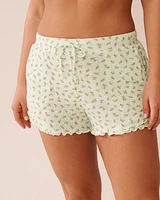 Ditsy Floral Print Lettuce Edge Pointelle Pajama Shorts