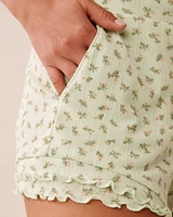 Ditsy Floral Print Lettuce Edge Pointelle Pajama Shorts